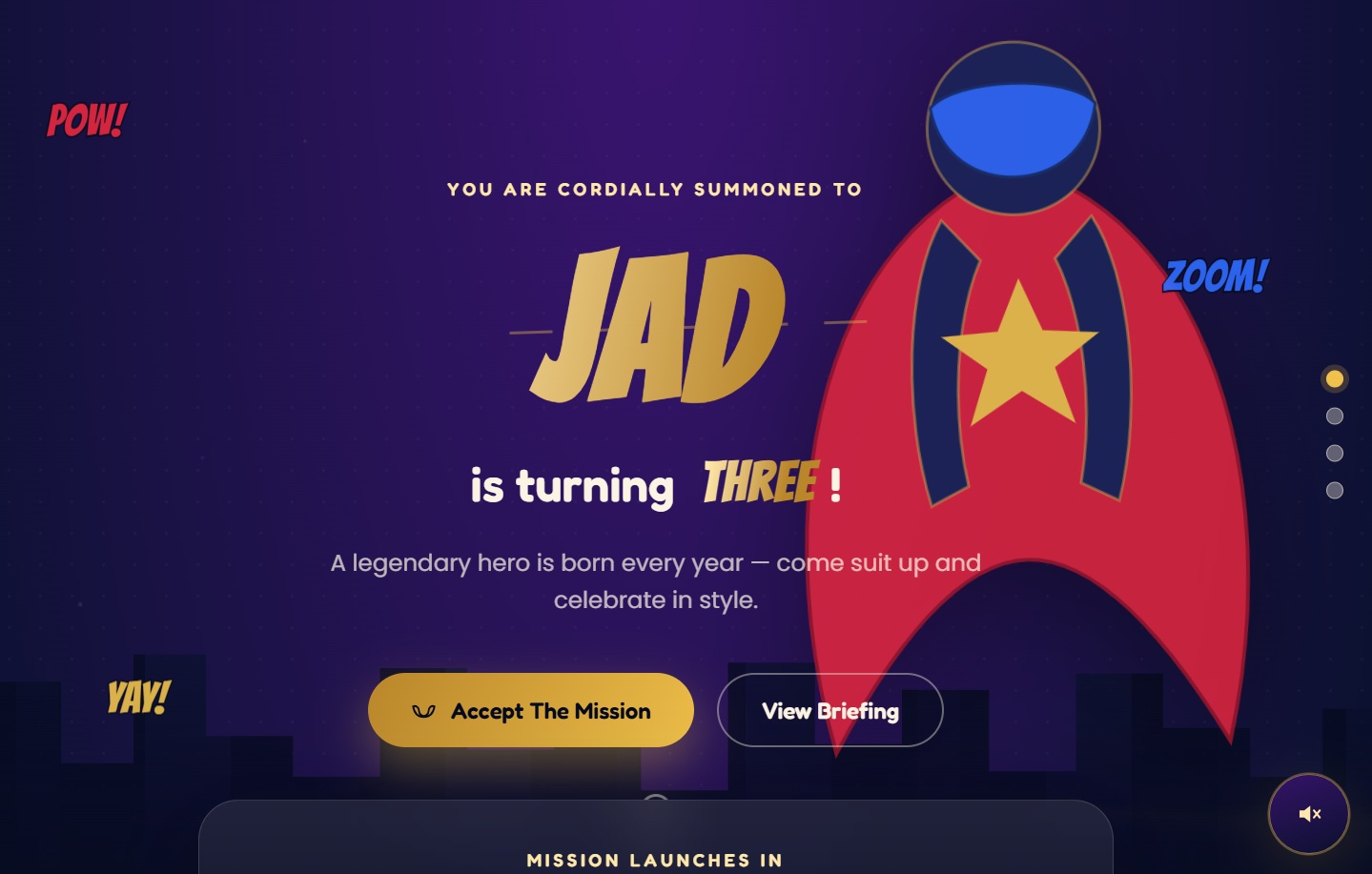 Jad - Super Hero Mission - live invitation website demo
